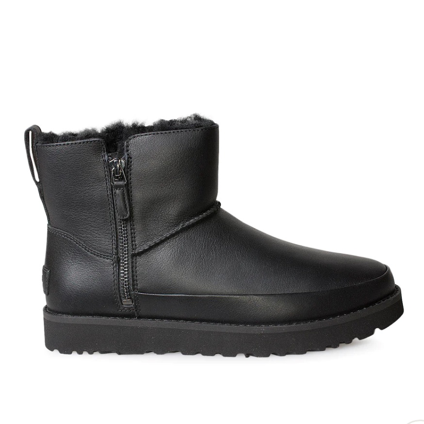 Ugg Classic Zip Mini Black Boots - Leather